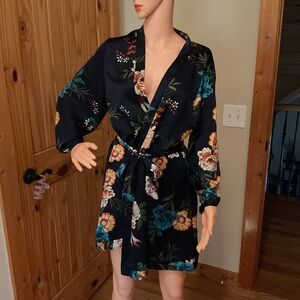 Floral Black Kimono Robe